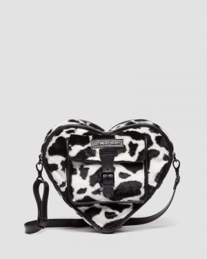 Bolsos y Mochilas Dr Martens Heart Shaped Faux Fur Cow Print Backpack (Cow Print + Kiev) Black+White | QG56-G6GS