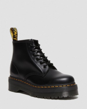 Botas Dr Martens 101 Smooth Cuero Plataforma Ankle Boots (Smooth Cuero) Negras | TE61-N3EW