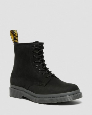 Botas Dr Martens 1460 Mono Milled Nubuck Cuero Encaje Up Boots (Milled Nubuck Wp) Negras | BE21-V7JB