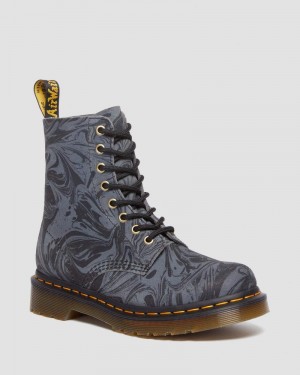 Botas Dr Martens 1460 Pascal Marbled Gamuza Encaje Up Boots (Marbled Gamuza) Negras Gris | ET71-M5EQ