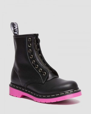 Botas Dr Martens 1460 Pink Sole Wanama Cuero Jungle Zip Boots (Wanama) Negras | QA61-A0TN