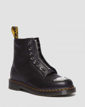 Botas Dr Martens 1460 Puntera Plate Lunar Cuero Jungle Zip Boots (Milled Nappa) Negras | ML39-V8DQ