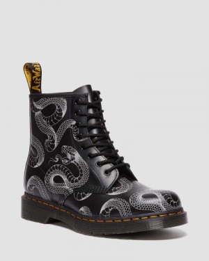 Botas Dr Martens 1460 Serpent Print Cuero Encaje Up Boots (Wild Serpent Smooth) Negras | OL98-V0ZB