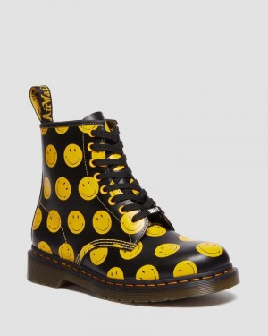 Botas Dr Martens 1460 Smiley® Smooth Cuero Encaje Up Boots (Smooth Cuero) Negras | XQ29-U3BI