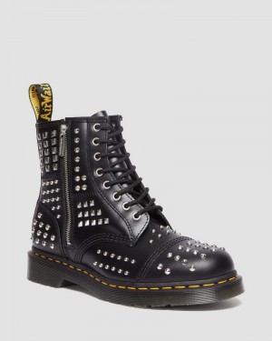 Botas Dr Martens 1460 Studded Zip Atlas Cuero Encaje Up Boots (Atlas) Negras | CJ40-M3QQ