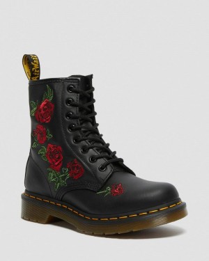 Botas Dr Martens 1460 Vonda Floral Cuero Encaje Up Boots (Softy T) Negras | AD15-A9NY