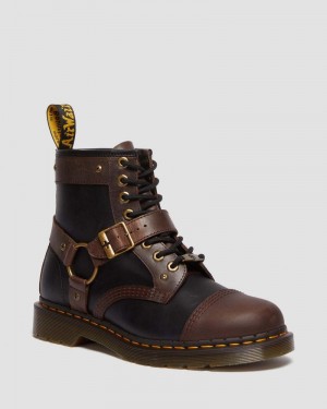 Botas Dr Martens 1460 WB Mad Max Cuero Encaje Up Boots (Old Harness) Negras Marrones | WH57-X9MA