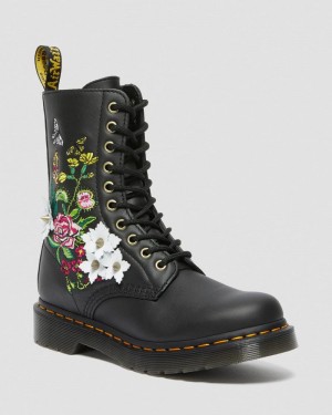 Botas Dr Martens 1490 Floral Bloom Cuero Mid-Calf Boots (Nappa Cuero) Negras | HQ94-U5GG