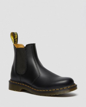 Botas Dr Martens 2976 Yellow Stitch Smooth Cuero Chelsea Boots (Smooth Cuero) Negras | YT78-U4JE