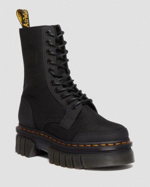 Botas Dr Martens Audrick 10-Eye Poly & Cuero Plataforma Boots (Ajax+Extra Tough 50/50) Negras | AW40-O3GL