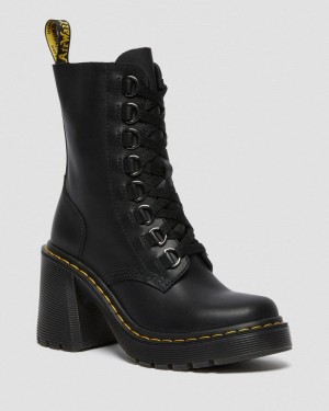 Botas Dr Martens Chesney Cuero Flared Heel Encaje Up Boots (Sendal) Negras | XZ14-T6XR