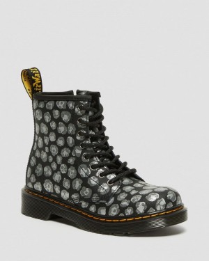 Botas Dr Martens Junior 1460 Leopard Hydro Cuero Encaje Up Boots (Loud Leopard K Hydro) Negras | HD59-A9KE