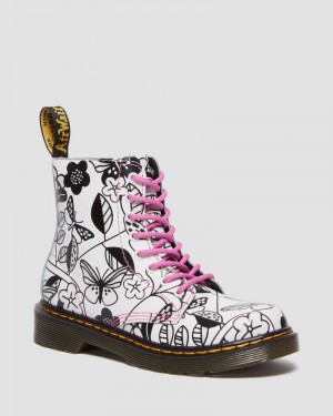 Botas Dr Martens Junior 1460 Meadow Print Cuero Encaje Up Boots Blancas | RX09-C5VI