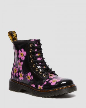 Botas Dr Martens Junior 1460 Pansy Charol Cuero Encaje Up Boots (T Lamper) Negras | XX01-C5DV