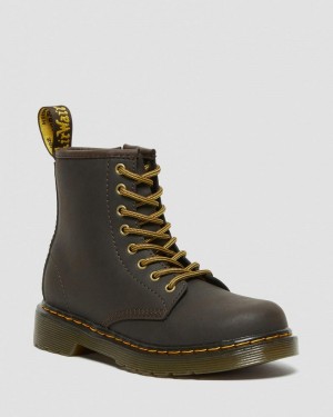 Botas Dr Martens Junior 1460 Wildhorse Cuero Encaje Up Boots (Wildhorse Lamper) Marrones Oscuro | SN69-N6DX