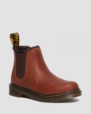 Botas Dr Martens Junior 2976 Faux Fur Forro Chelsea Boots (Republic Impermeables) Marrones Claro | EJ73-N9BY