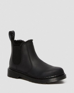 Botas Dr Martens Junior 2976 Leonore Faux Fur Forro Chelsea Boots (Republic Impermeables) Negras | IZ01-P9XL