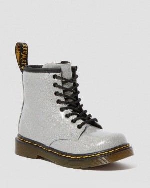 Botas Dr Martens Toddler 1460 Glitter Encaje Up Boots (Coated Glitter) Plateadas | AG20-F5KP