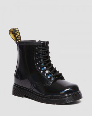 Botas Dr Martens Toddler 1460 Rainbow Charol Cuero Encaje Up Boots (Rainbow Charol) Negras | EW50-M0DX