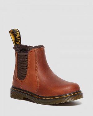 Botas Dr Martens Toddler 2976 Faux Fur Forro Chelsea Boots (Republic Impermeables) Marrones Claro | MQ73-O5OP