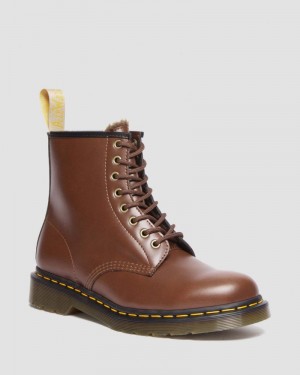 Botas Dr Martens Vegan 1460 Faux Fur Forro Encaje Up Boots (Norfolk Vegan) Marrones | XX73-N1IX