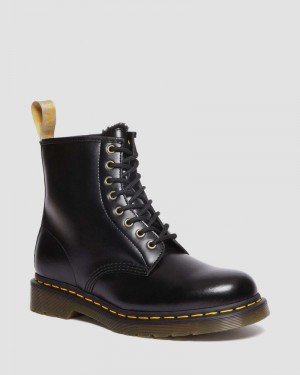 Botas Dr Martens Vegan 1460 Faux Fur Forro Encaje Up Boots (Norfolk Vegan) Negras | JV33-V4MB