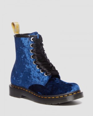 Botas Dr Martens Vegan 1460 - Crushed Velvet Encaje Up Boots (Crushed Velvet) Azules Oscuro | EQ15-O3RX