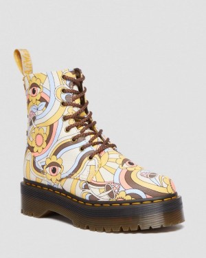 Botas Dr Martens Vegan Jadon Boot Retro Lona Platforms (Lona) Retro Ray | LI15-A1QH