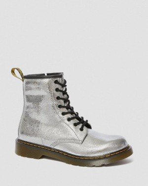 Botas Dr Martens Youth 1460 Crinkle Metallic Encaje Up Boots (Disco Crinkle) Plateadas | QQ58-P4ZV