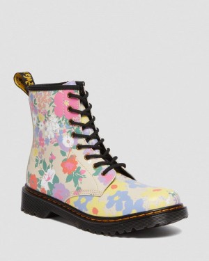 Botas Dr Martens Youth 1460 Floral Mash Up Cuero Encaje Up Boots (Floral Mash Up K Hydro) Beige | ER46-O7YZ