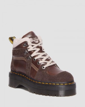 Botas Dr Martens Zuma Cuero & Gamuza Hiker Estilo Boots (Classic Pull Up + Wooly Bully) Marrones Oscuro | WQ26-K4ZJ