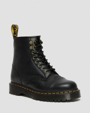 Botas de Plataforma Dr Martens 1460 Bex Fleece-Forro Cuero Encaje Up Boots (Milled Nappa) Negras | AW86-X1SP