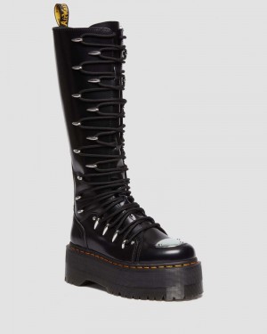 Botas de Plataforma Dr Martens 1B60 Max Encaje Up Knee High Plataforma Boots (Buttero) Negras | UX39-L8TU