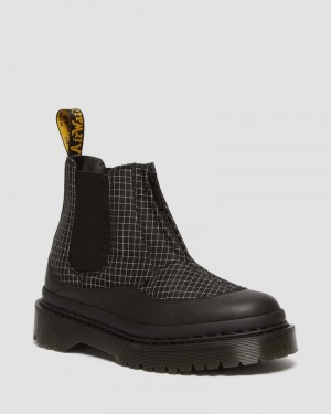 Botas de Plataforma Dr Martens 2976 Bex Ripstop Grid Chelsea Boots (Sorento+Grip Ripstop) Negras Negras Blancas | JS96-I7QG