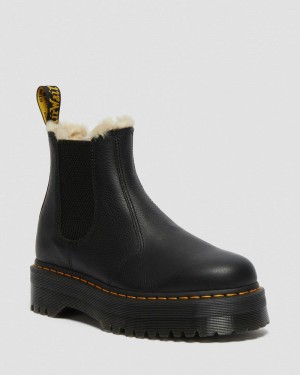 Botas de Plataforma Dr Martens 2976 Faux Fur Forro Plataforma Chelsea Boots (Pisa) Negras | CH06-L3PZ