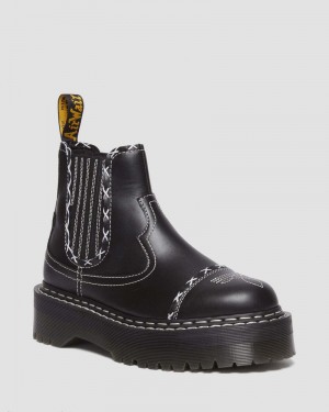 Botas de Plataforma Dr Martens 2976 Gothic Americana Cuero Plataforma Chelsea Boots (Wanama) Negras | NC55-D7GL