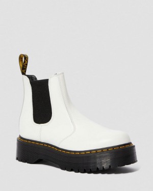 Botas de Plataforma Dr Martens 2976 Smooth Cuero Plataforma Chelsea Boots (Smooth Cuero) Blancas | HM71-X2DP