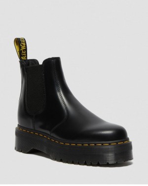 Botas de Plataforma Dr Martens 2976 Smooth Cuero Plataforma Chelsea Boots (Polished Smooth) Negras | SF88-F3HJ