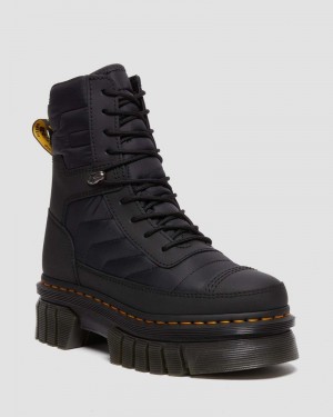 Botas de Plataforma Dr Martens Audrick Acolchado Plataforma Ankle Boots (Rubberised Cuero+Warm Acolchado) Negras | JN67-L5BV