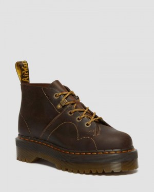 Botas de Plataforma Dr Martens Church Arc Crazy Horse Plataforma Monkey Boots (Crazy Horse) Marrones Oscuro | NL51-H4OO