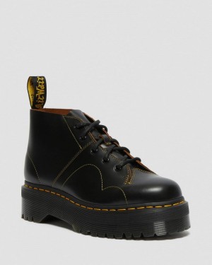 Botas de Plataforma Dr Martens Church Plataforma Monkey Boots (Vintage Smooth) Negras | VZ76-E7JJ