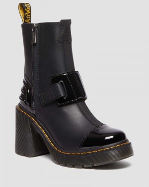 Botas de Plataforma Dr Martens Gaya Alternative Cuero Tacón Chelsea Boots (Sendal + Soft Charol Pu) Negras | MC96-C4JT