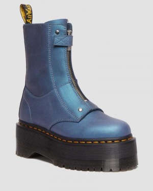 Botas de Plataforma Dr Martens Jetta Hi Max Metallic Cuero Plataforma Boots (Pull Up Shift) Azules Oscuro | UG56-J5WY