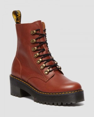 Botas de Plataforma Dr Martens Leona - Farrier Cuero Tacón Boots (Farrier) Tan | ZY13-F3NI