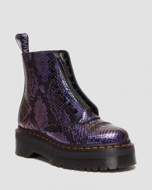 Botas de Plataforma Dr Martens Sinclair Snake Print Emboss Cuero Plataforma Boots (Viper Croc Emboss) Negras | AK13-W7JF