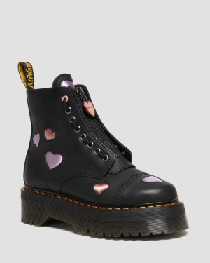 Botas de Plataforma Dr Martens Sinclair Cuero Heart Plataforma Boots (Lapstone+Satin Lux) Negras | TH26-C5GL