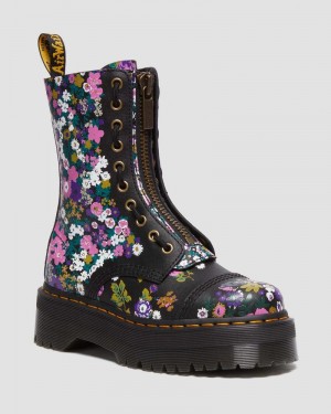 Botas de Plataforma Dr Martens Sinclair Hi Vintage Floral Plataforma Boots (Backhand Strawgrain) Negras | HL15-A6CW