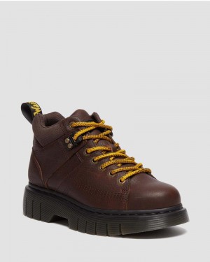 Botas de Plataforma Dr Martens Woodard Grizzly Cuero Low Casuales Boots (Grizzly) Marrones Oscuro | CI69-U4TJ