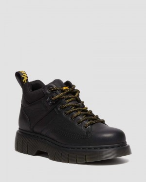 Botas de Plataforma Dr Martens Woodard Grizzly Cuero Low Casuales Boots (Grizzly) Negras | WL57-Q7NN