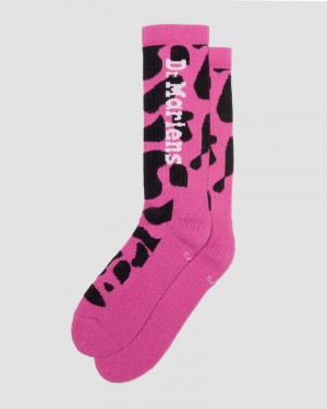 Calcetines Dr Martens Vertical Logo Cow Print Algodon Blend Socks (Algodon Blend) Rosas | WZ31-Y2TH